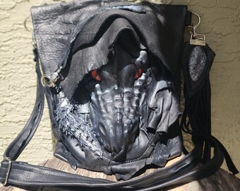 black leather dragon backpack for sale Leather unisex large dragon backpack/crossbody walking art bag