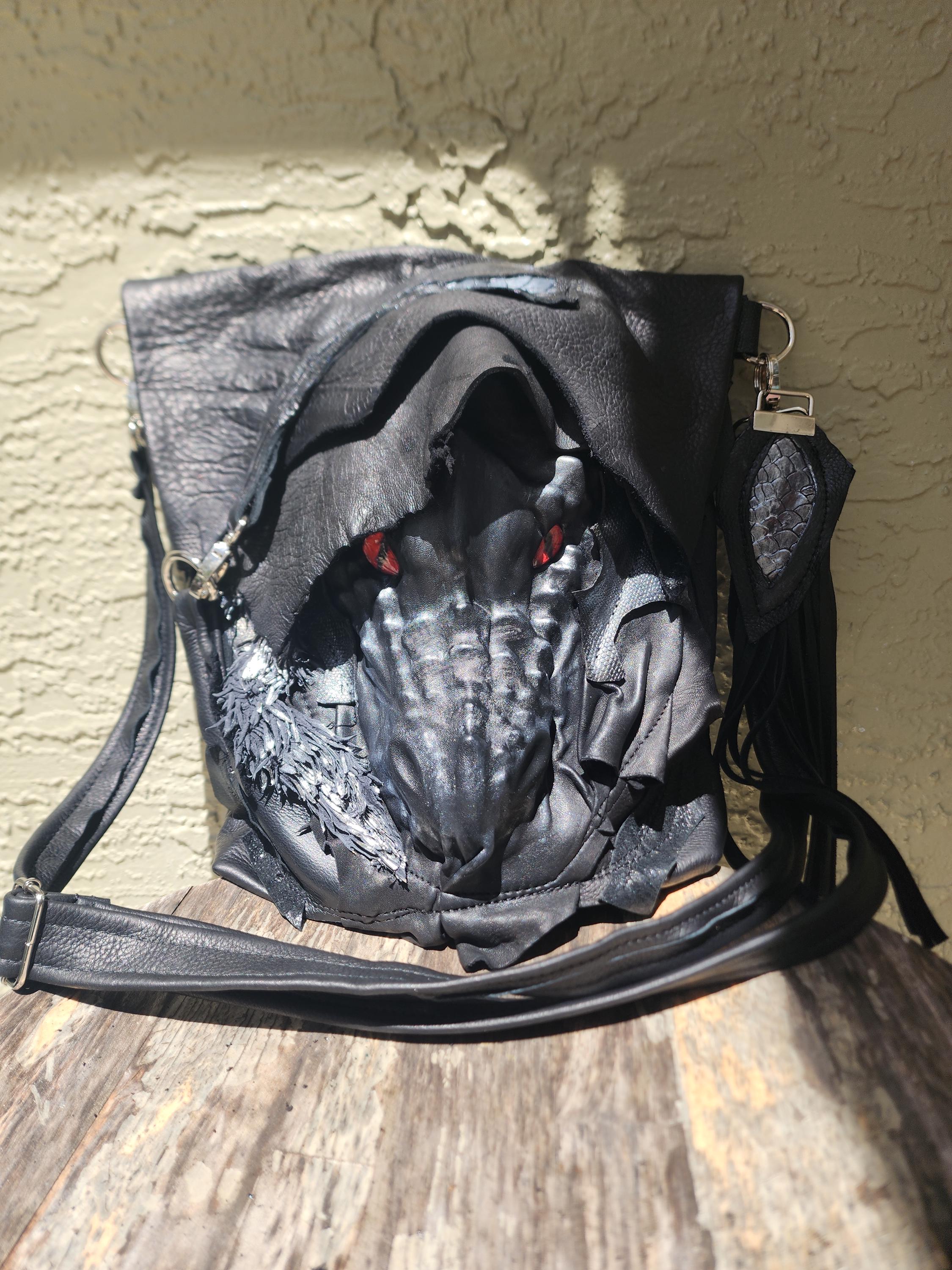 black leather dragon backpack for sale Leather Unisex Large Dragon Backpack/crossbody Walking Art Bag