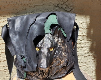 Leather wolf bag unisex