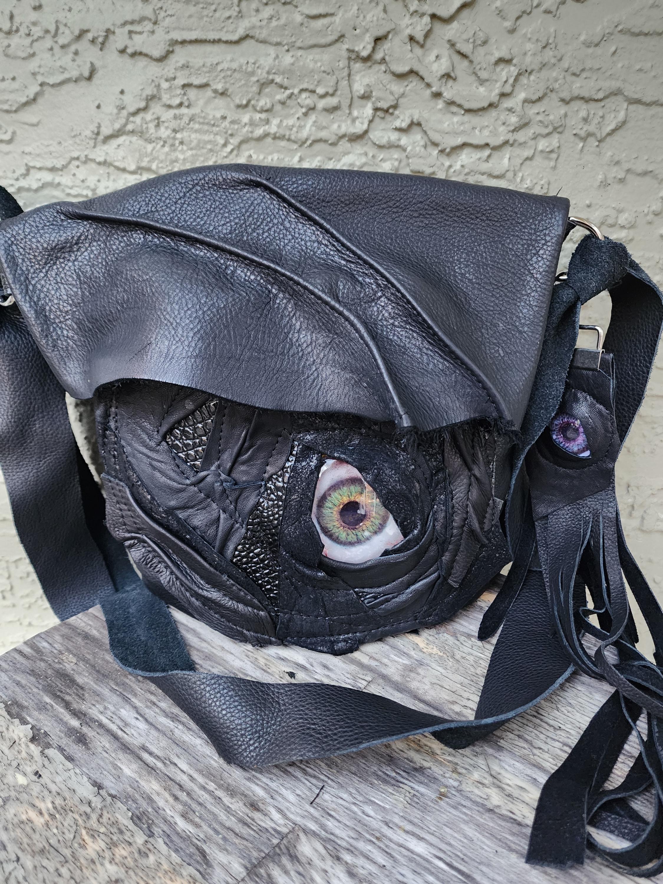 Creepy Spooky Leather Unisex Eyeball Goth Alternative Punk Bag