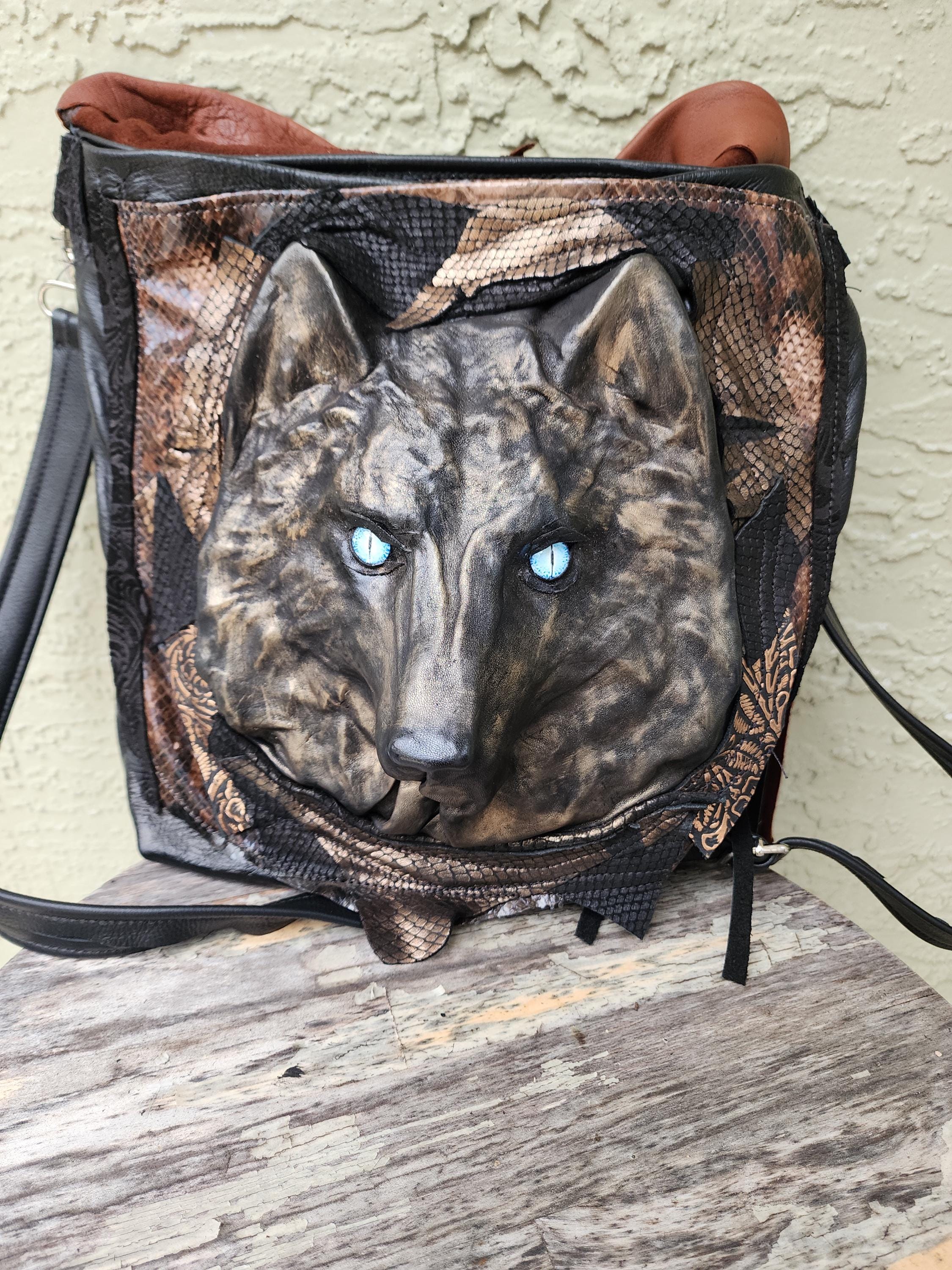 Leather backpack with wolves details 25L Backpack Alpha Black | WOLFpak | Wolfpack Backpacks main image 4