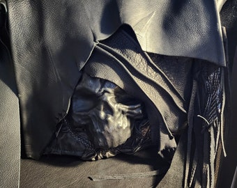 Leather 3d molded skull bag with hidden pocket unisex