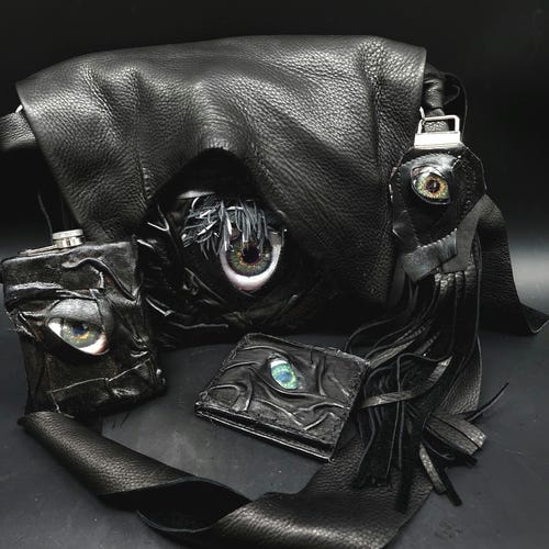 Creepy Spooky Leather Unisex Eyeball Goth Alternative Punk Bag