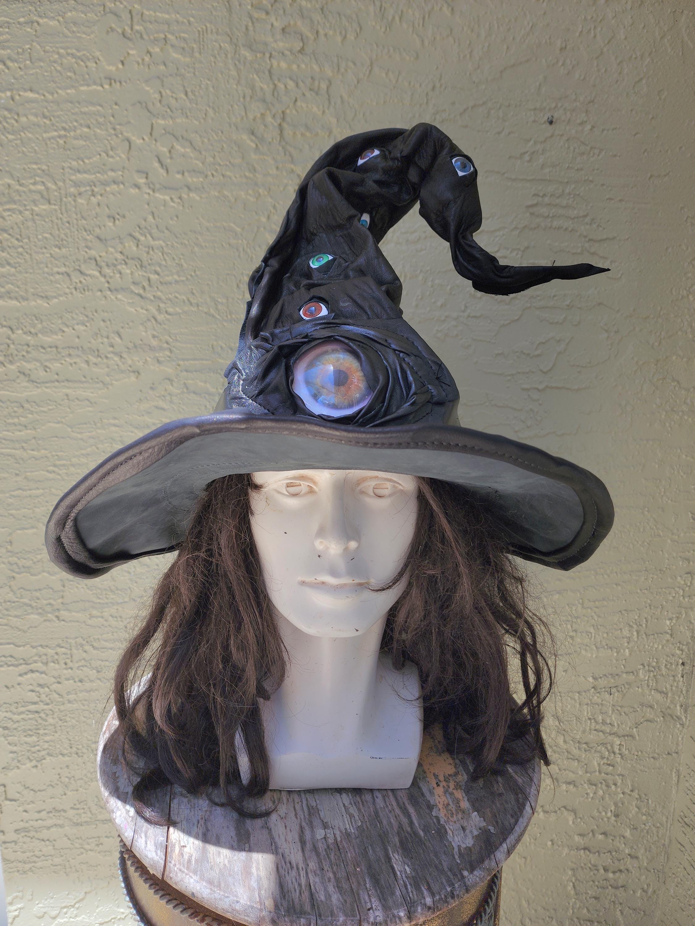 Creepy Unisex Leather Witch Wizard Hat With Eyeballs - Etsy