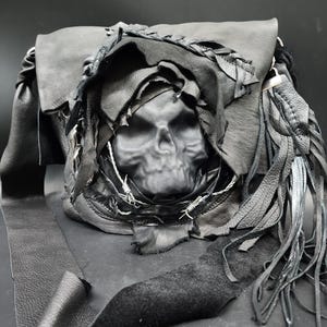3D Bad Azz lädergjuten unisex-väska med dödskalle och spikar