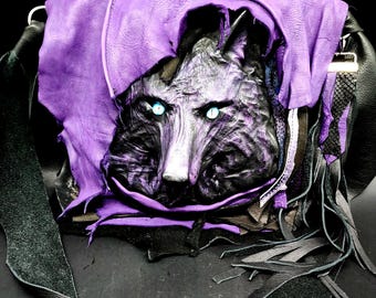 3d black wolf leather backpack Black Wolf Backpack, Spirit of the Black Wolf Vegan Leather Backpack