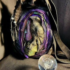leather raven belt bag tarot dice renaissance bag with crystal ball
