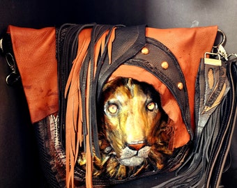 Large leather 3d lion shoulder/crossbody bag