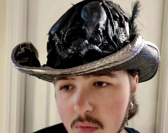 Slanted unisex skull and kraken Pirate hat ooak large size