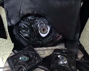 Creepy Spooky Leather Unisex Eyeball Goth Alternative Punk Bag