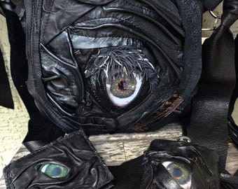 Creepy Spooky Leather Unisex Eyeball Goth Alternative Punk Bag