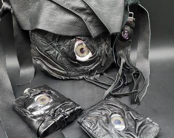 Creepy Spooky Leather Unisex Eyeball Goth Alternative Punk Bag