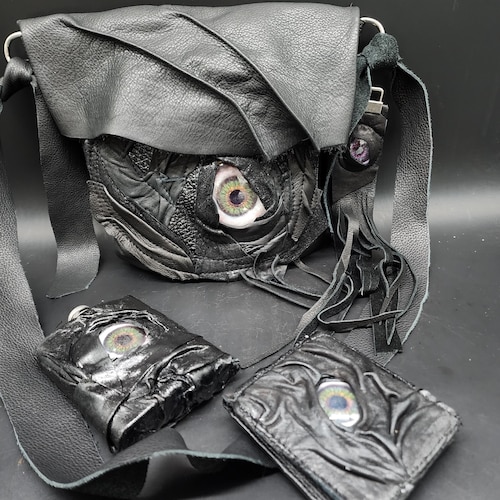 Creepy Spooky Leather Unisex Eyeball Goth Alternative Punk Bag