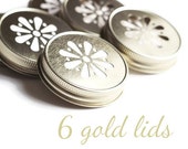 SIX Gold Mason Jar LIDS, Daisy Flower Cut, With Free Pulp Liners, Weddings, Christmas Gift, Showers, Parties, Drinks, Flowers etc.