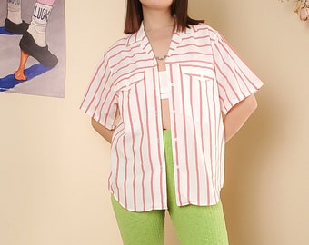Vintage 80’s Red Striped Short Sleeve Shirt (S-M)