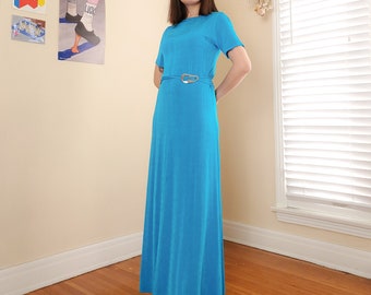 Vintage 80’s Azul Blue Slinky Long Dress (M-L)