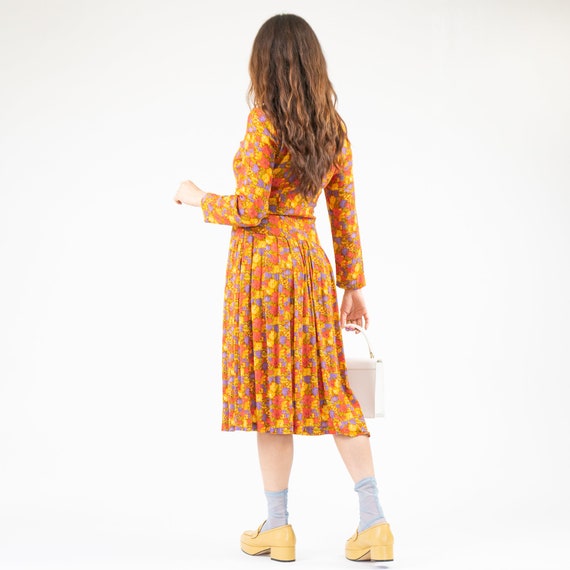 Vintage Orange Floral Print Midi Dress - image 4