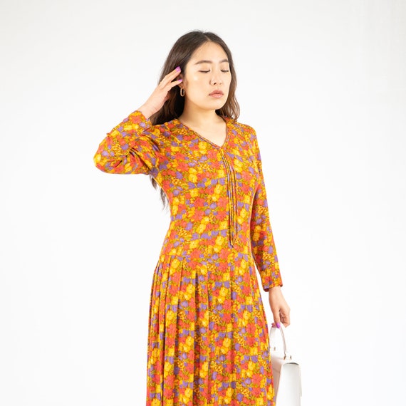 Vintage Orange Floral Print Midi Dress - image 3