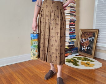 80’s Brown Paisly Check Midi Skirt (M)