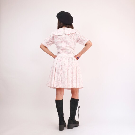 Vintage 70's Lolita Collared Pink Floral Dress - image 6