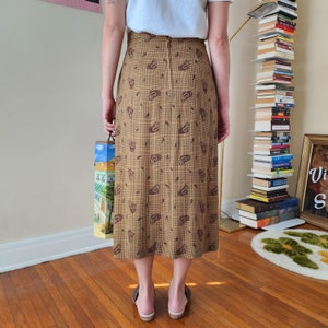 80s Brown Paisly Check Midi Skirt M image 4