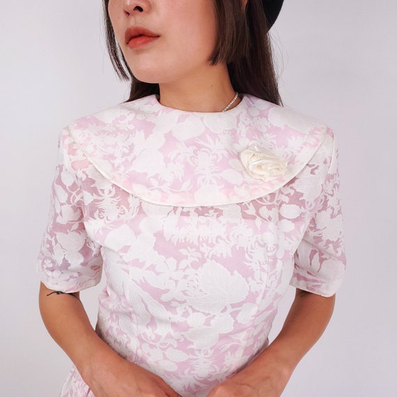 Vintage 70's Lolita Collared Pink Floral Dress - image 8