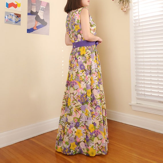 Vintage 60’s Gauze Voile Floral Long Dress (M) - image 3