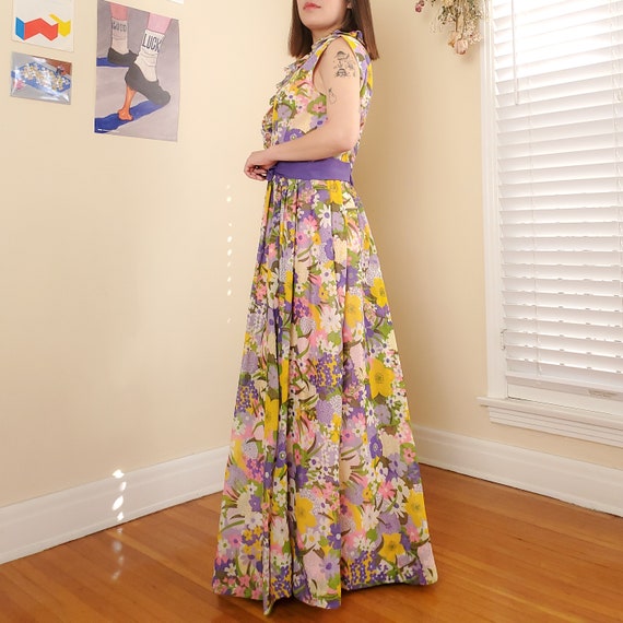 Vintage 60’s Gauze Voile Floral Long Dress (M) - image 4