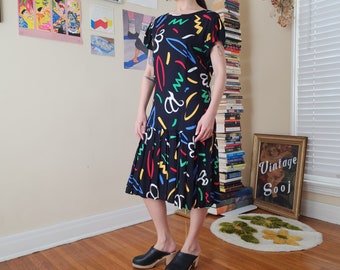 Vintage Geometric Paint Strokes Drop Waist Dress (M-L)