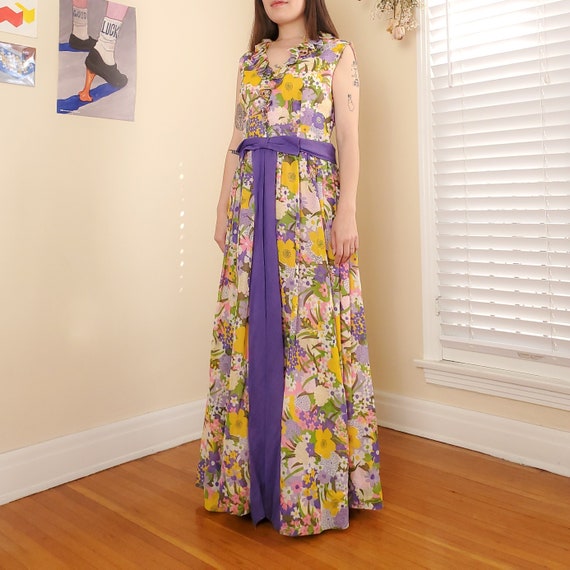 Vintage 60’s Gauze Voile Floral Long Dress (M) - image 1