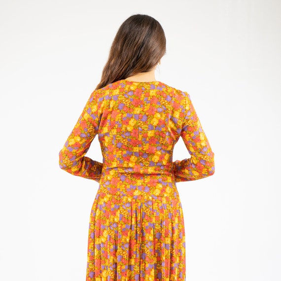 Vintage Orange Floral Print Midi Dress - image 5