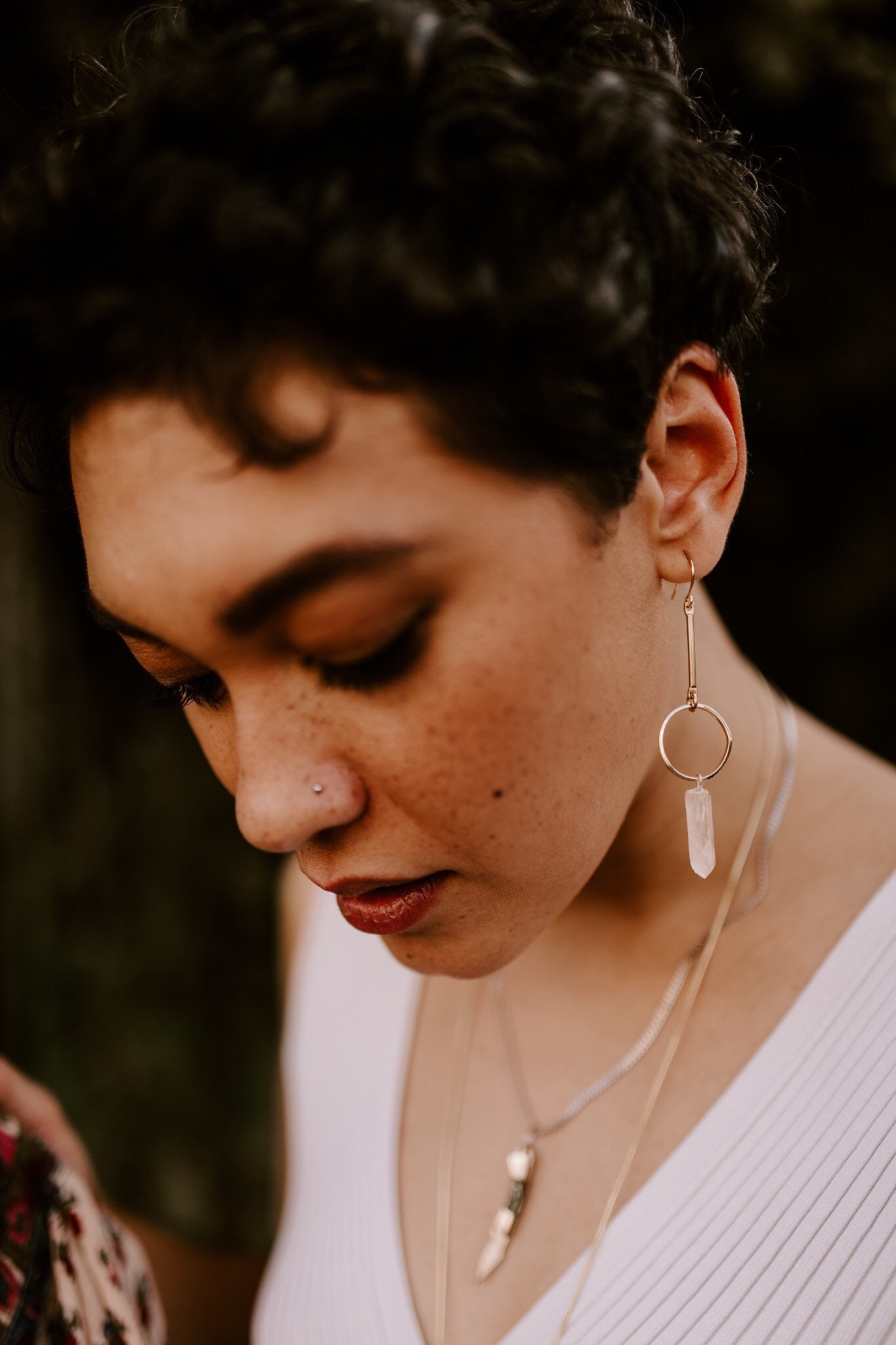 Crystal Drop Earrings with Vintage Brass Pieces and Quartz Crystal Po…