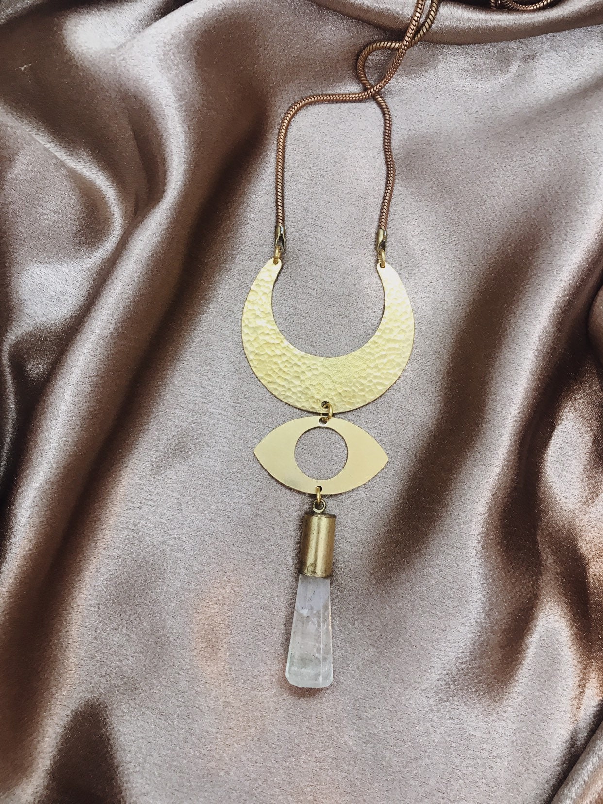Mythic Necklace with Eye of Protection and Quartz Crystal