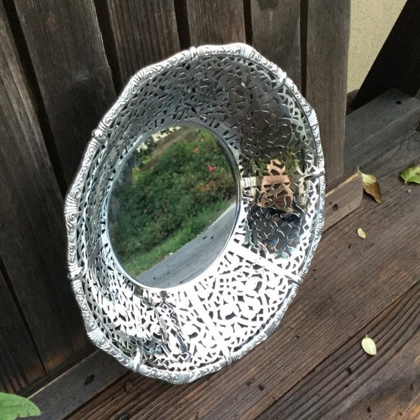 Alfra Alessi Bowl, decorated with hemstitch style, Silver Bowl, 10 3/4 inches across, Reticulated Silver Basket Bowl, Made in Italy