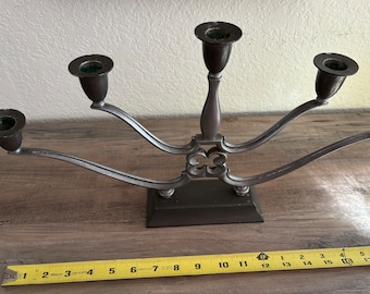 5 Place Candle Holder, Danmark 1352, Fireplace Candle Holder, Pewter Vintage Metal, Approx. 18 x 10 x 3 in, Base is 5 x 2 in.