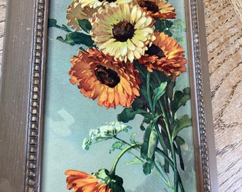 Antique Lithograph, Orange and Yellow Bouquet, by Catherine Klein, Original Frame & Backing