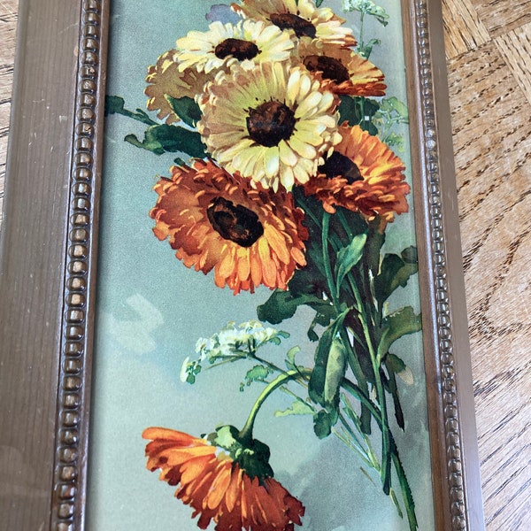 Antique Lithograph, Orange and Yellow Bouquet, by Catherine Klein, Original Frame & Backing