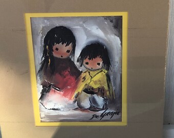 Set of Two (2) De Grazia Matted Lithograph Pictures, One measures 9&quot; x 12&quot;, & other is 11&quot; x 14&quot;, Vintage Lithograph, copyright 1983