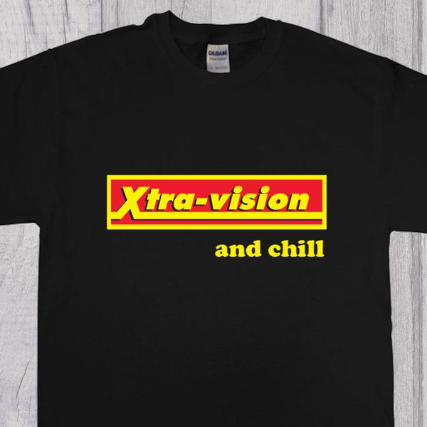 Xtravision and Chill Funny Irish Retro 1990s Slogan T-Shirt