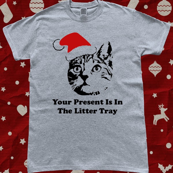 Drôle de chat litière plateau chapeau de père Noël T-Shirt