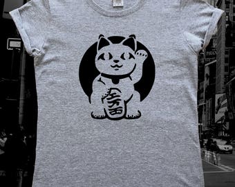 Japanese Lucky Cat Maneki-neko Ladies T-Shirt