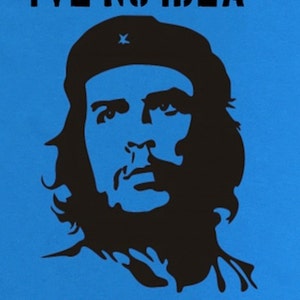 May include: A blue background with a black silhouette of a man with a beard and a hat. The text "I'VE NO IDEA WHO THIS IS" is printed in black below the silhouette.
