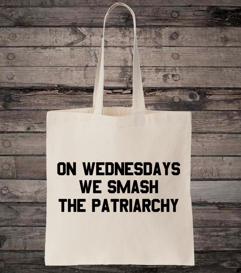 Feminist On Wednesdays We Smash The Patriarchy Feminism Cotton Shopping Tote Bag image 1