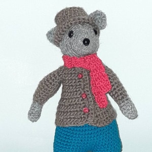 Edwardian dressed mouse. Complete with buttoned coat, hat and scarf. Amagurumi style mouse.