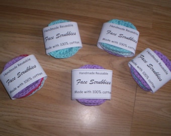 Face scrubbies, face cloths, crochet scrubbies, face pads, face wipes, reusable scrubbies, handmade scrubbies, eco-friendly scrubs