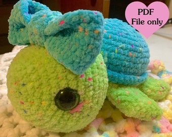 Gehaakte schildpad met strik pdf-patroon alleen beginnersvriendelijk amigurumi-knuffeldier