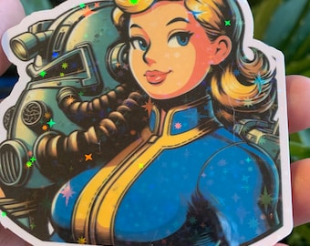 Fallout girl with her power armor super cute sticker or magnet!