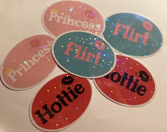 Holographic Princess Flirt Hottie Stickers Y2K Girly Kiss Cut Vinyl Stickers Cute Glossy Laptop  Bottle Journal Decal Retro Pink Aesthetic