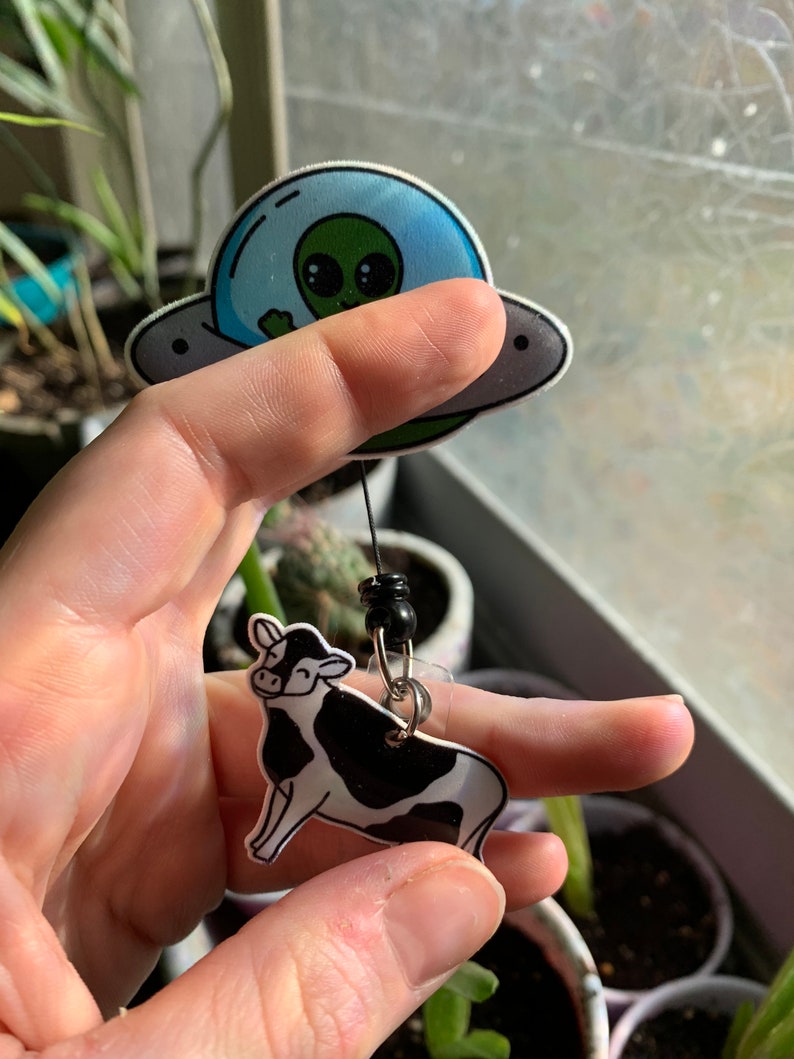UFO Alien Cow Abduction Funny Retractable Badge Reel With - Etsy