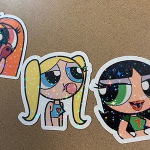 Powerpuff girls magnet or stickers super sparkly and girly perfect gift for some one or yourself! Blossom bubbles buttercup